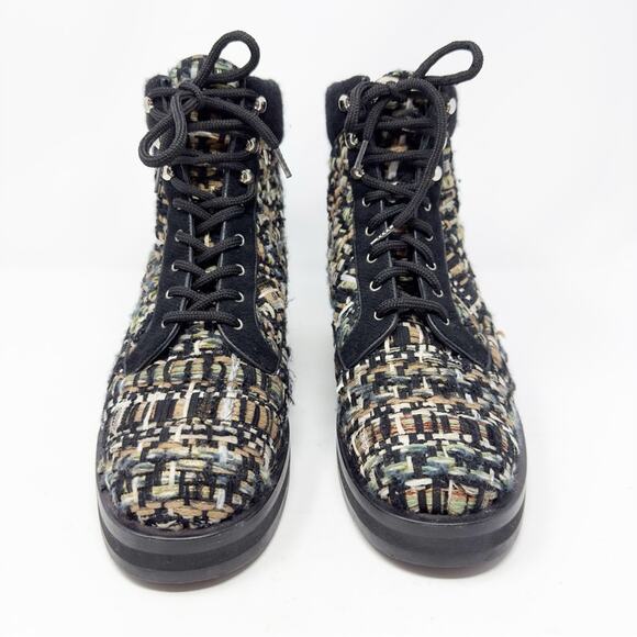 Chanel Tweed Lace Up Combat Ankle Boots 40 - Picture 5 of 13